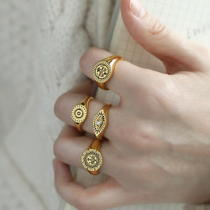 Indian Aesthetic Ring Women Stainless Steel Sun Face Punk Rings - Vico Rena