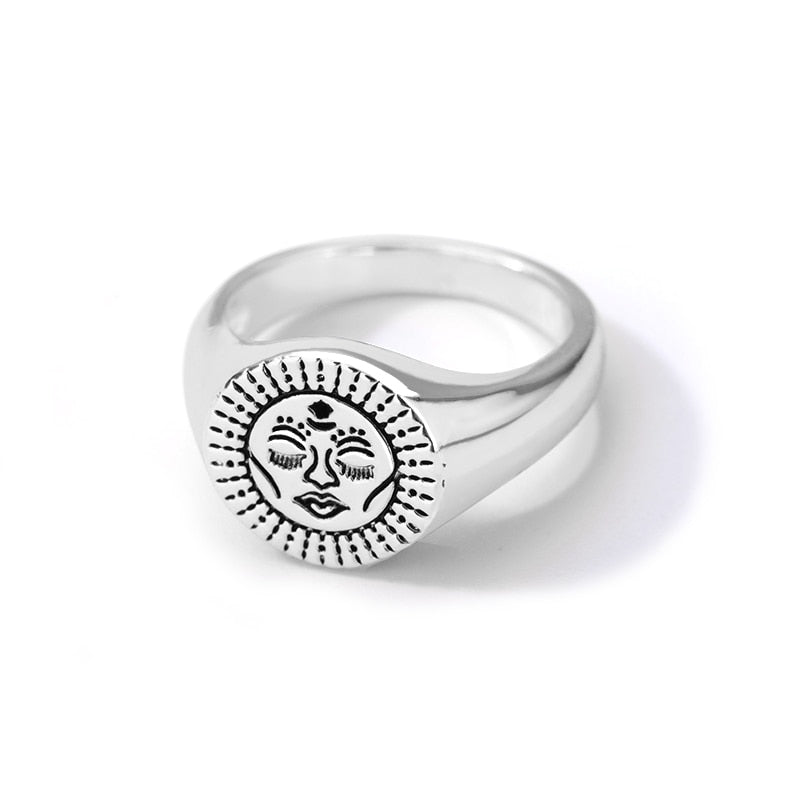 Indian Aesthetic Ring Women Stainless Steel Sun Face Punk Rings - Vico Rena