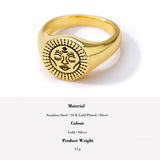 Indian Aesthetic Ring Women Stainless Steel Sun Face Punk Rings - Vico Rena