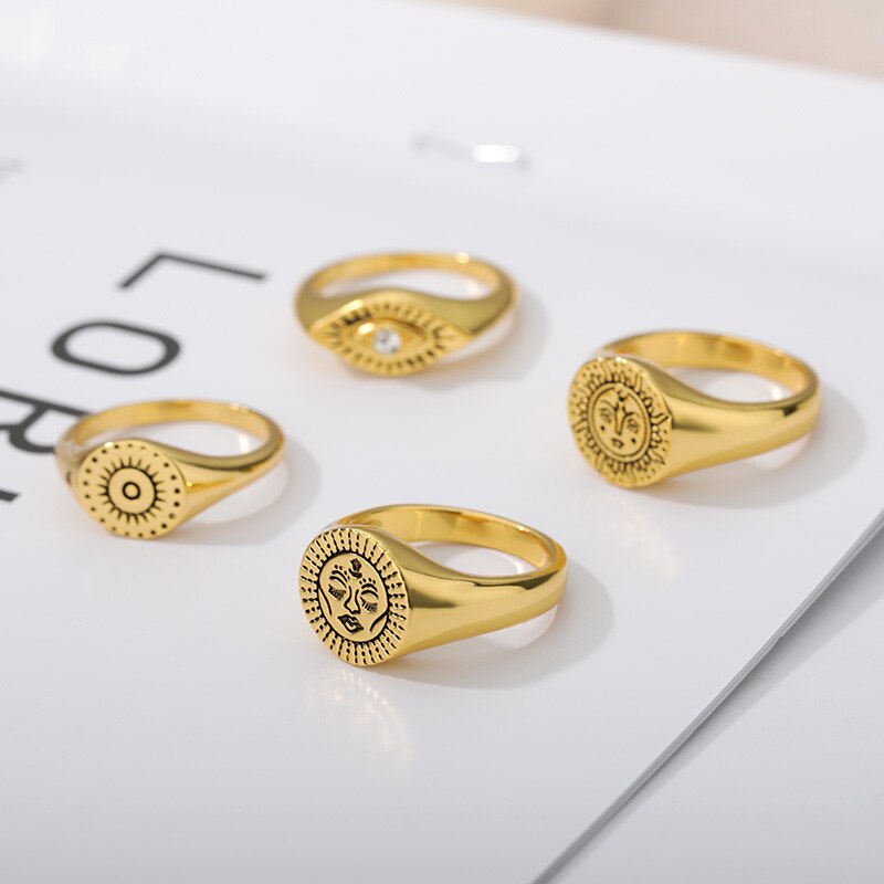 Indian Aesthetic Ring Women Stainless Steel Sun Face Punk Rings - Vico Rena