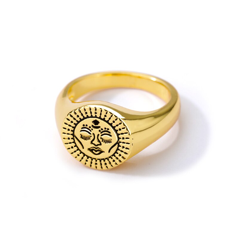Indian Aesthetic Ring Women Stainless Steel Sun Face Punk Rings - Vico Rena