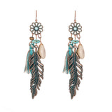 Shiny Jewellery Bohemian Ethnic Tassel Fringe Leaf Stones Bohemian Earrings For Women Alloy