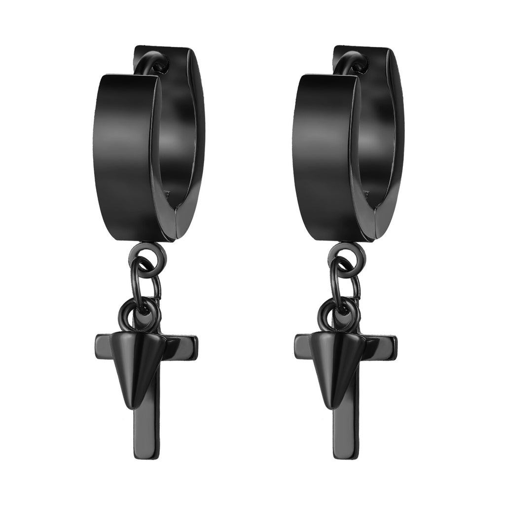 Shiny Jewellery Rock Punk Hiphop Cross Rivet Spike Pendant Hoop Alloy Earrings
