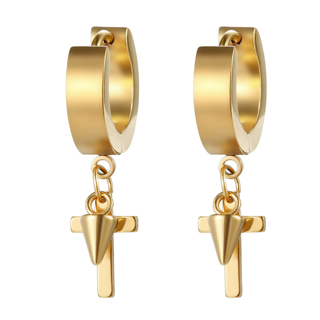 Shiny Jewellery Rock Punk Hiphop Cross Rivet Spike Pendant Hoop Alloy Earrings