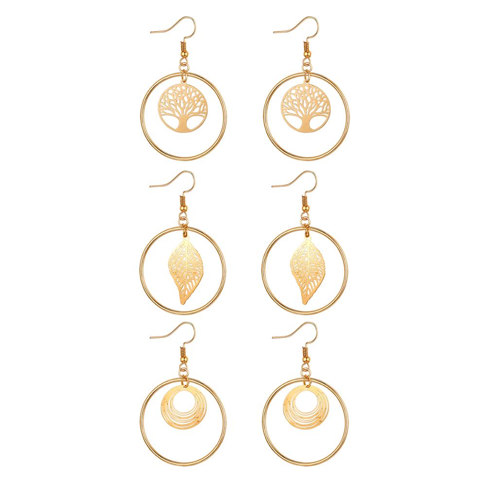 Shiny Jewellery Tree Of Life Earrings Hollow leaves Dangle Women Fashion Jewelry Gift Copper