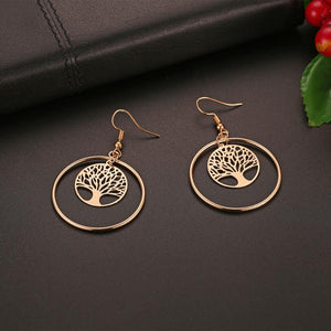 Shiny Jewellery Tree Of Life Earrings Hollow leaves Dangle Women Fashion Jewelry Gift Copper