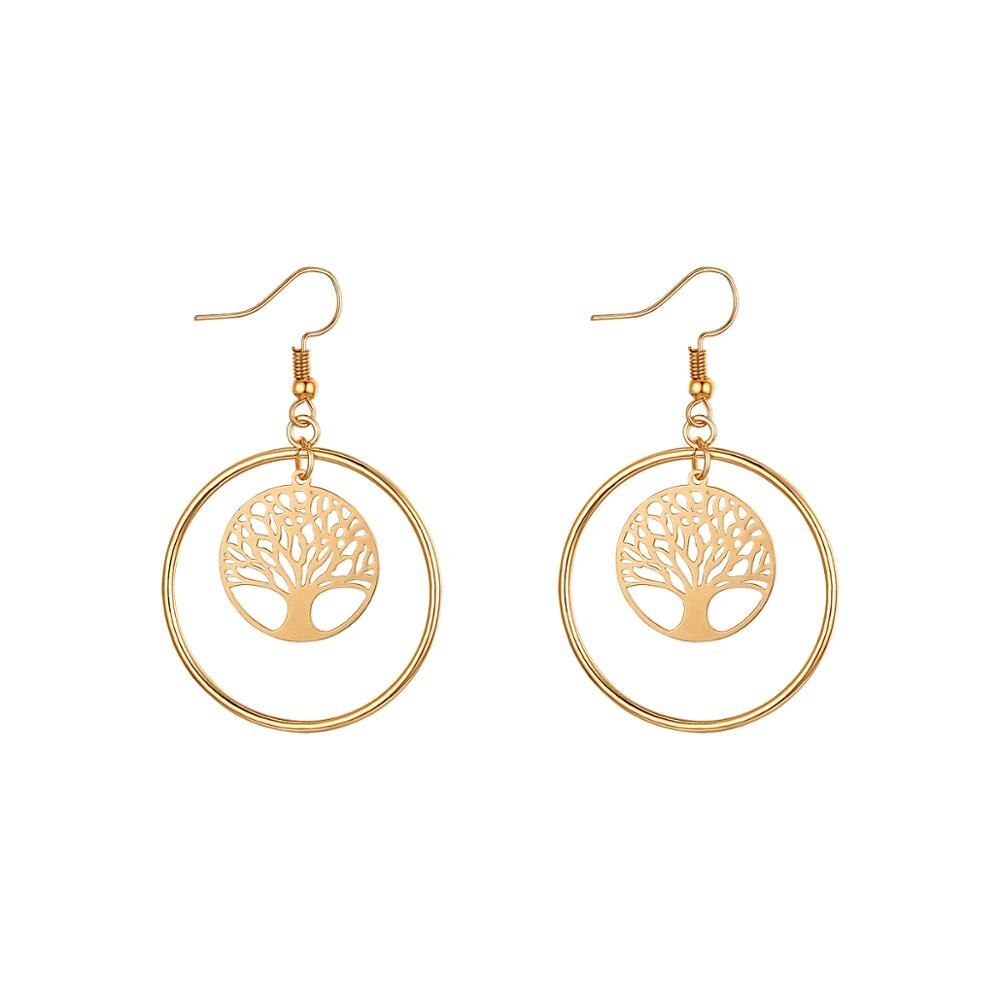 Shiny Jewellery Tree Of Life Earrings Hollow leaves Dangle Women Fashion Jewelry Gift Copper