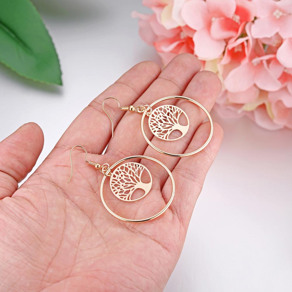 Shiny Jewellery Tree Of Life Earrings Hollow leaves Dangle Women Fashion Jewelry Gift Copper