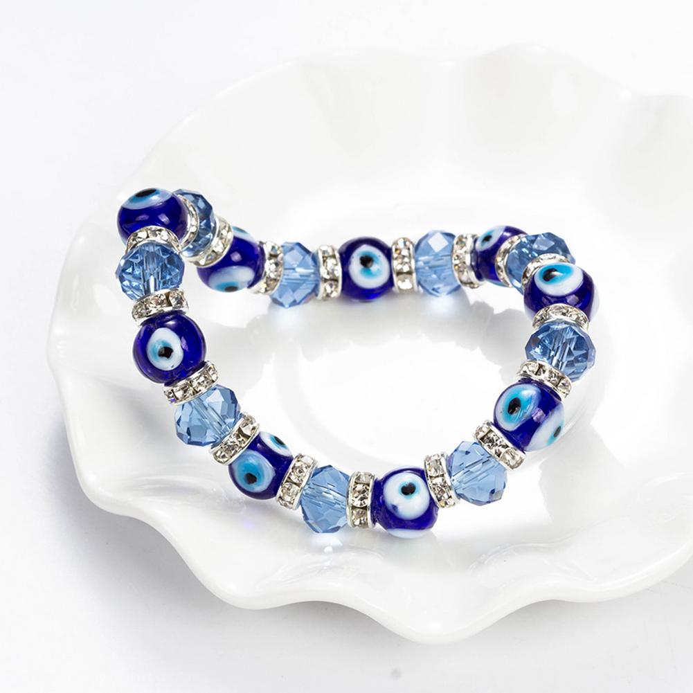 Shiny Jewellery Evil Eye Bracelet Blue Crystal Bracelet Glass Gemstone Amulet Eyes Beads