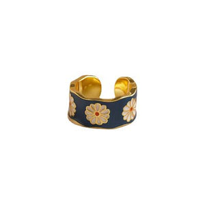 Indian Vintage Candy Color Enamel Metal Flower Spray Paint Ring - Vico Rena