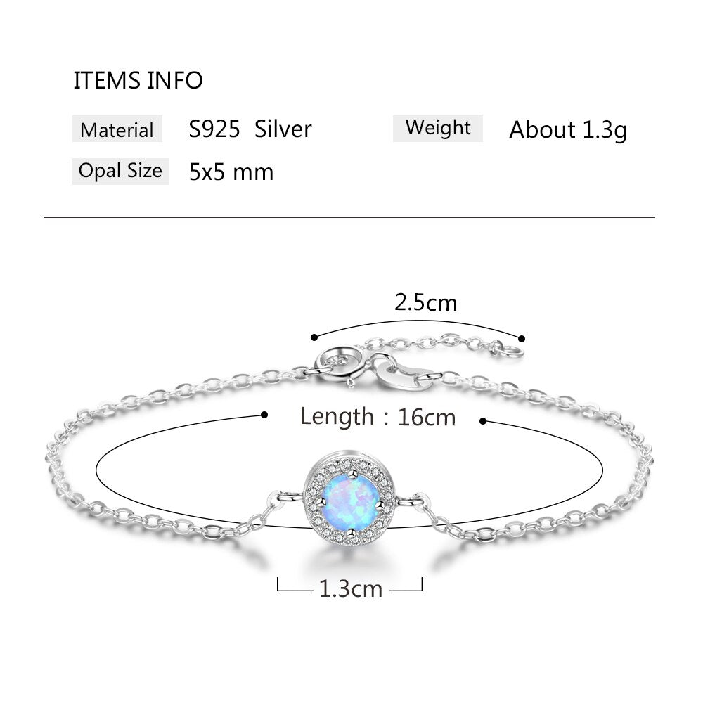 Shiny Jewellery Round Blue Opal Stone Bracelets 925 Sterling Silver Chain Bracelets