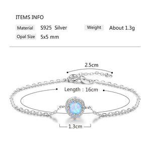 Shiny Jewellery Round Blue Opal Stone Bracelets 925 Sterling Silver Chain Bracelets