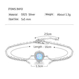 Shiny Jewellery Round Blue Opal Stone Bracelets 925 Sterling Silver Chain Bracelets