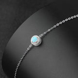 Shiny Jewellery Round Blue Opal Stone Bracelets 925 Sterling Silver Chain Bracelets