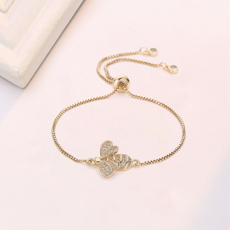 Shiny Jewellery Charm Bracelets For Women Gold Chain Crystal Bracelet Adjustable