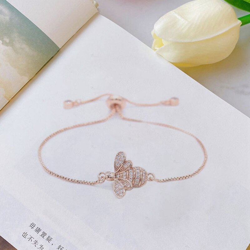 Shiny Jewellery Charm Bracelets For Women Gold Chain Crystal Bracelet Adjustable