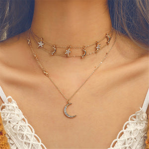 Personality Star Moon Rhinestone Geometric Clavicle Chain - Vico Rena