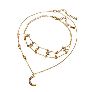 Personality Star Moon Rhinestone Geometric Clavicle Chain - Vico Rena