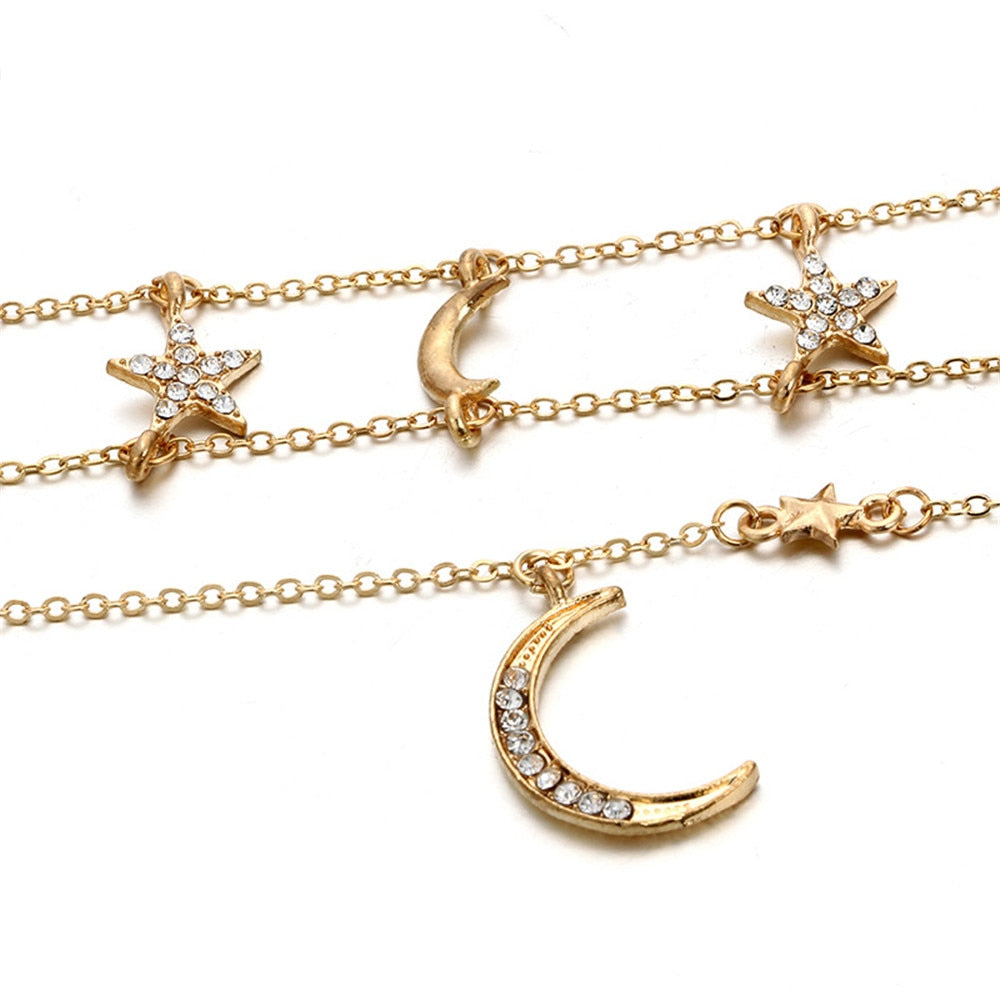 Personality Star Moon Rhinestone Geometric Clavicle Chain - Vico Rena