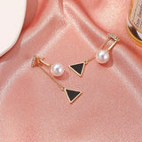 Enamel Black Triangle Drop Earrings Imitation Pearl Chain - Vico Rena