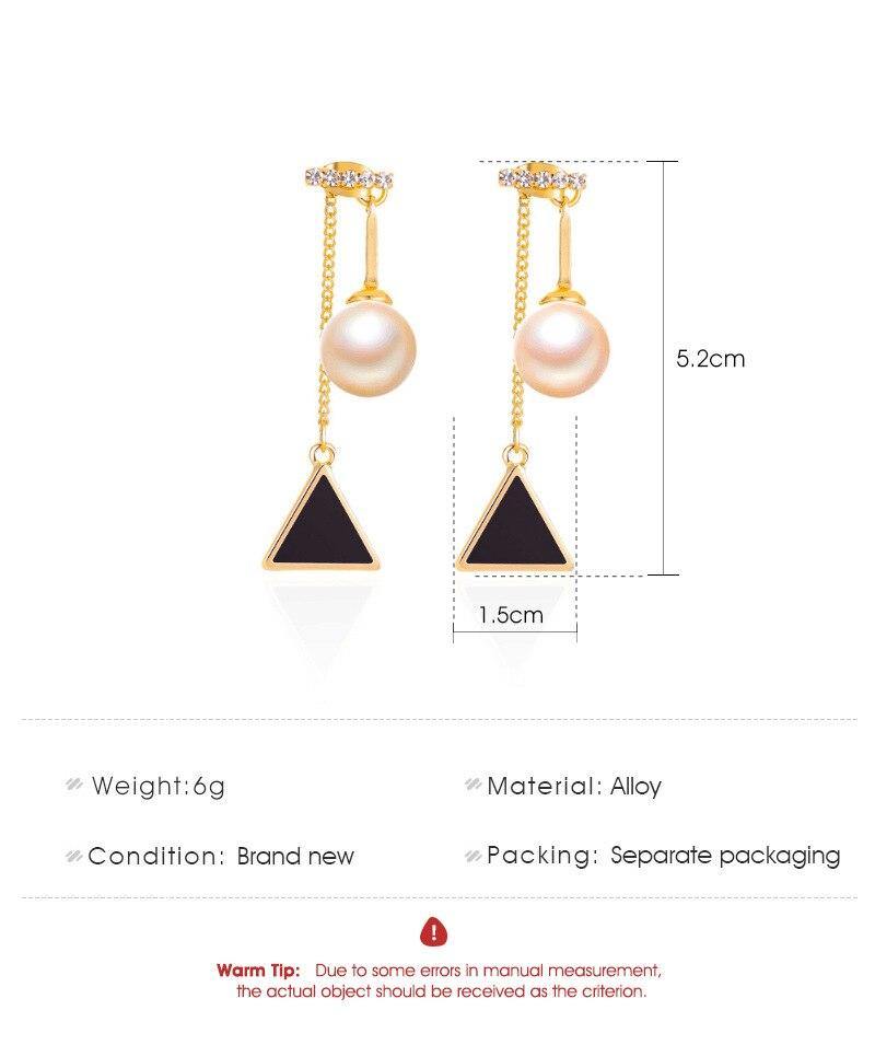 Enamel Black Triangle Drop Earrings Imitation Pearl Chain - Vico Rena