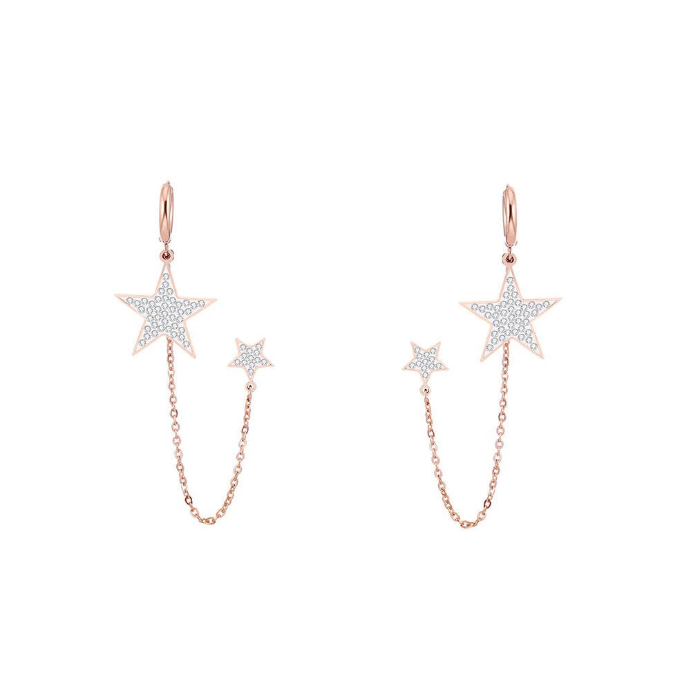 Shiny Jewellery Exaggeration Crystal Star Hoop Earrings for Women Stainless Steel