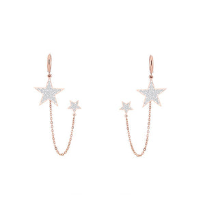 Shiny Jewellery Exaggeration Crystal Star Hoop Earrings for Women Stainless Steel