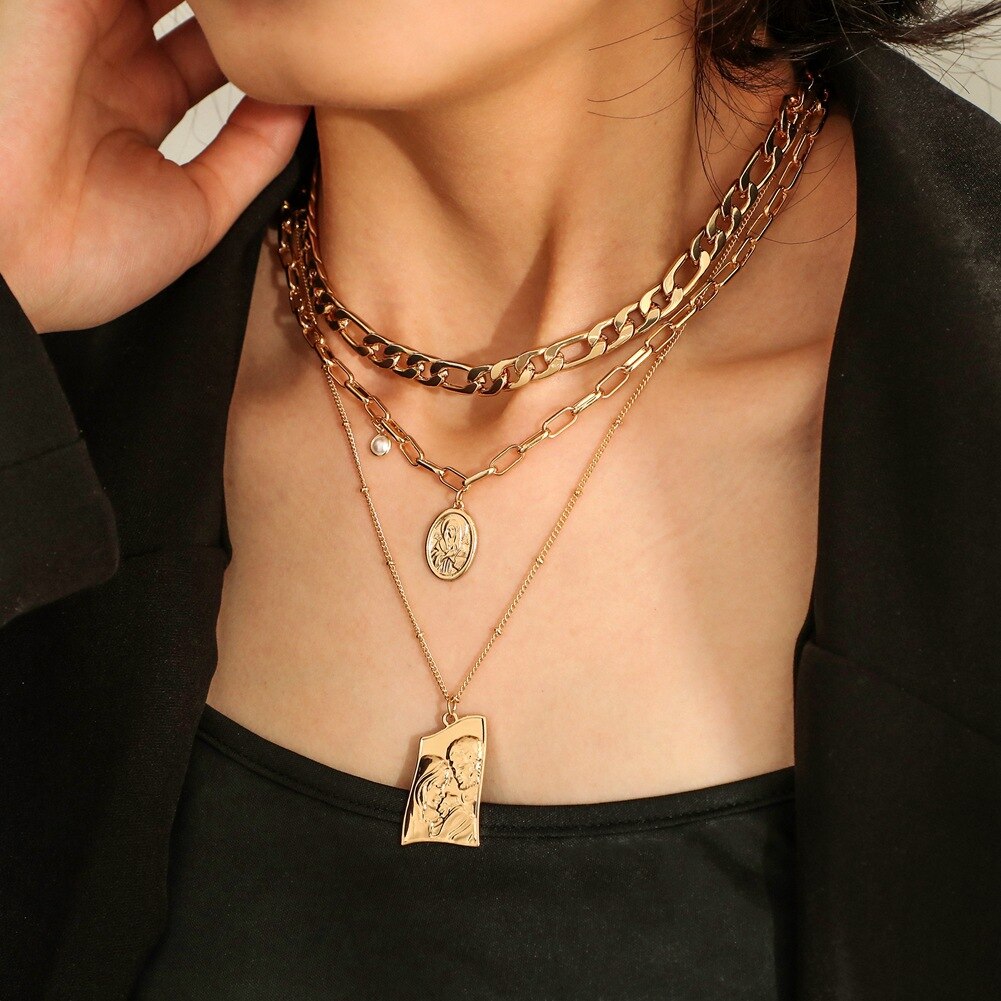 Shiny Jewellery  Hip Hop Multi-Layer Punk Necklace Stainless Steel