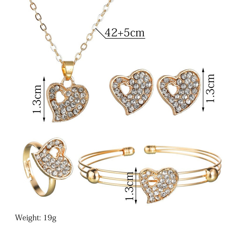 Shiny Jewellery Romantic heart shape Chain  Earrings Jewelry Necklace Sets Crystal
