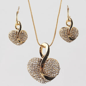 Shiny Jewellery Romantic heart shape Chain  Earrings Jewelry Necklace Sets Crystal