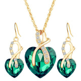 Shiny Jewellery Romantic heart shape Chain  Earrings Jewelry Necklace Sets Crystal