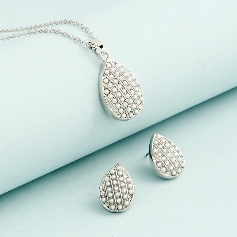 Shiny Jewellery Romantic heart shape Chain  Earrings Jewelry Necklace Sets Crystal