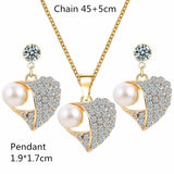 Shiny Jewellery Romantic heart shape Chain  Earrings Jewelry Necklace Sets Crystal