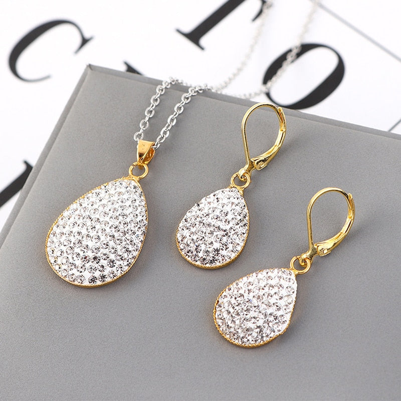 Shiny Jewellery Romantic heart shape Chain  Earrings Jewelry Necklace Sets Crystal