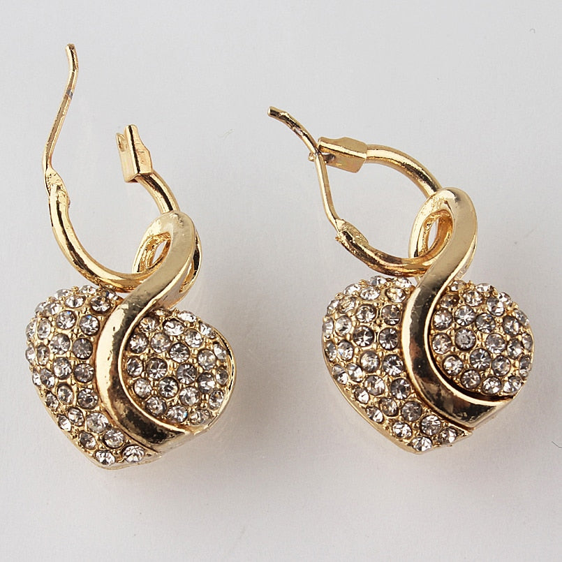 Shiny Jewellery Romantic heart shape Chain  Earrings Jewelry Necklace Sets Crystal