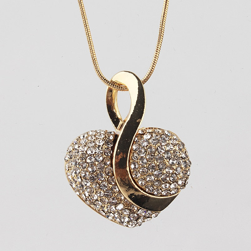 Shiny Jewellery Romantic heart shape Chain  Earrings Jewelry Necklace Sets Crystal