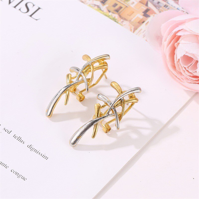 Gold Silver Color Abstract Splices Drop Earrings Fashion - Vico Rena