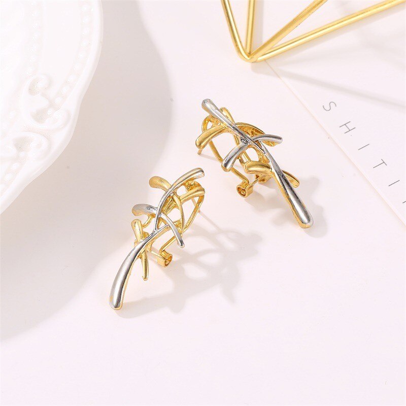 Gold Silver Color Abstract Splices Drop Earrings Fashion - Vico Rena