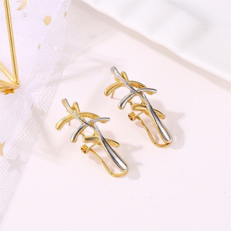Gold Silver Color Abstract Splices Drop Earrings Fashion - Vico Rena