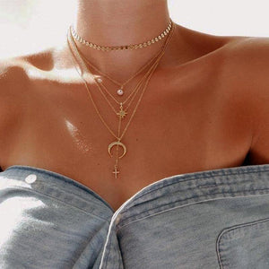 Gold color Choker Necklace for women Cross moon star eye Pendant - Vico Rena