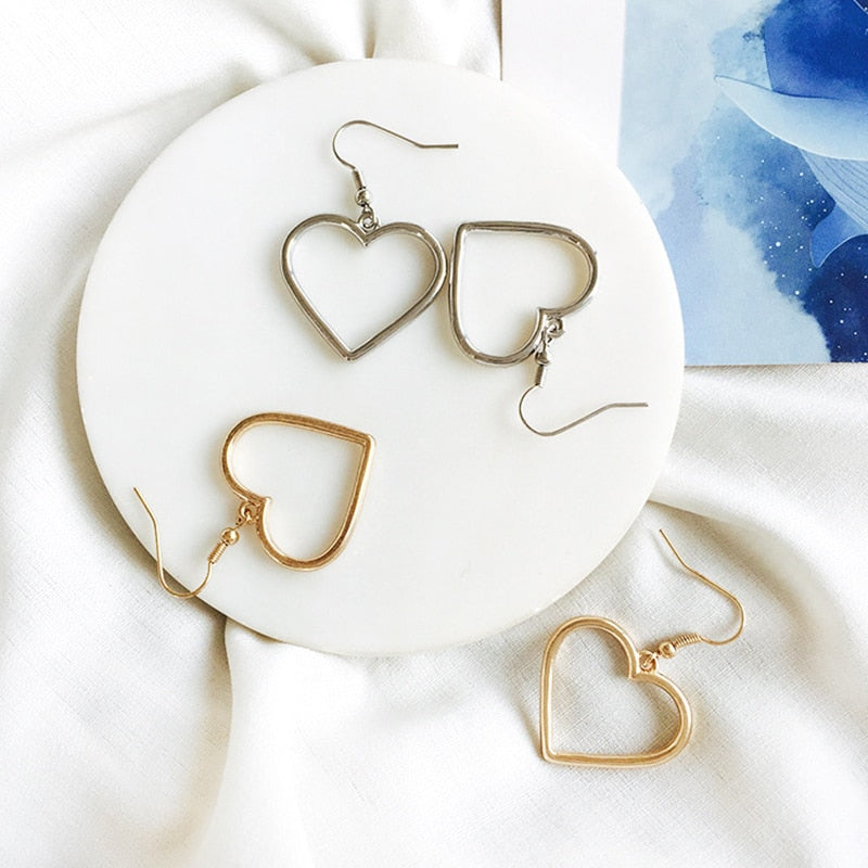 Shiny Jewellery Heart Silvery Girls Drop Shipping Long Lovely Earrings Stainless Steel