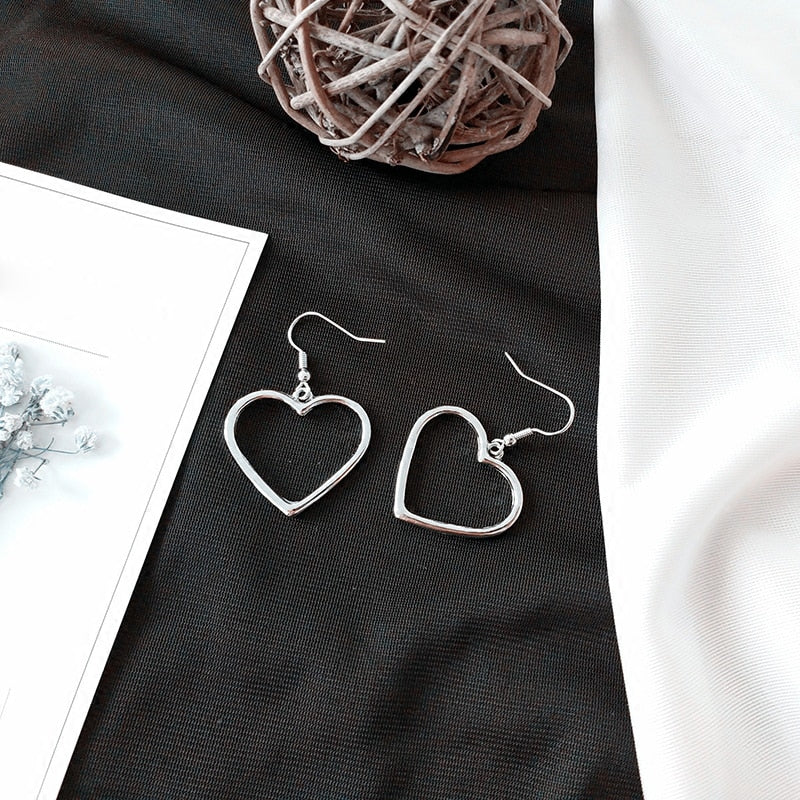 Shiny Jewellery Heart Silvery Girls Drop Shipping Long Lovely Earrings Stainless Steel