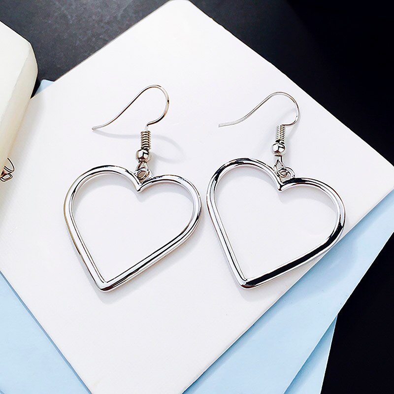 Shiny Jewellery Heart Silvery Girls Drop Shipping Long Lovely Earrings Stainless Steel