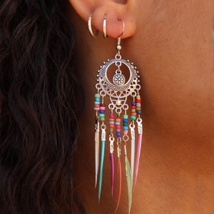 Shiny Jewellery Vintage Ethnic Long Feather Dangle Drop Bohemian Earrings Alloy