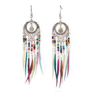 Shiny Jewellery Vintage Ethnic Long Feather Dangle Drop Bohemian Earrings Alloy