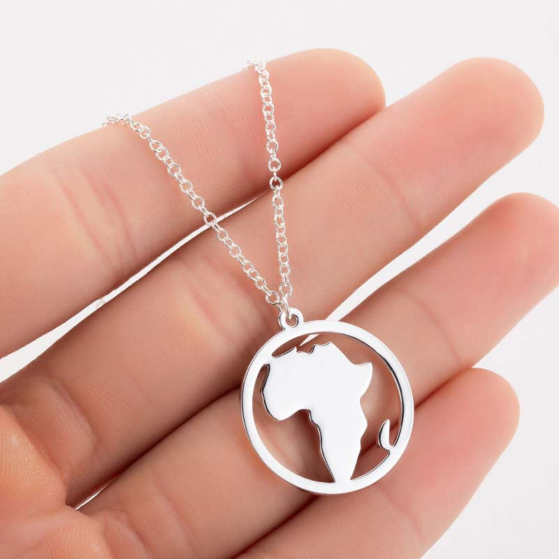 Shiny Jewellery Africa Map With a Heart Choker Gold Sliver Color Stainless Steel Necklace