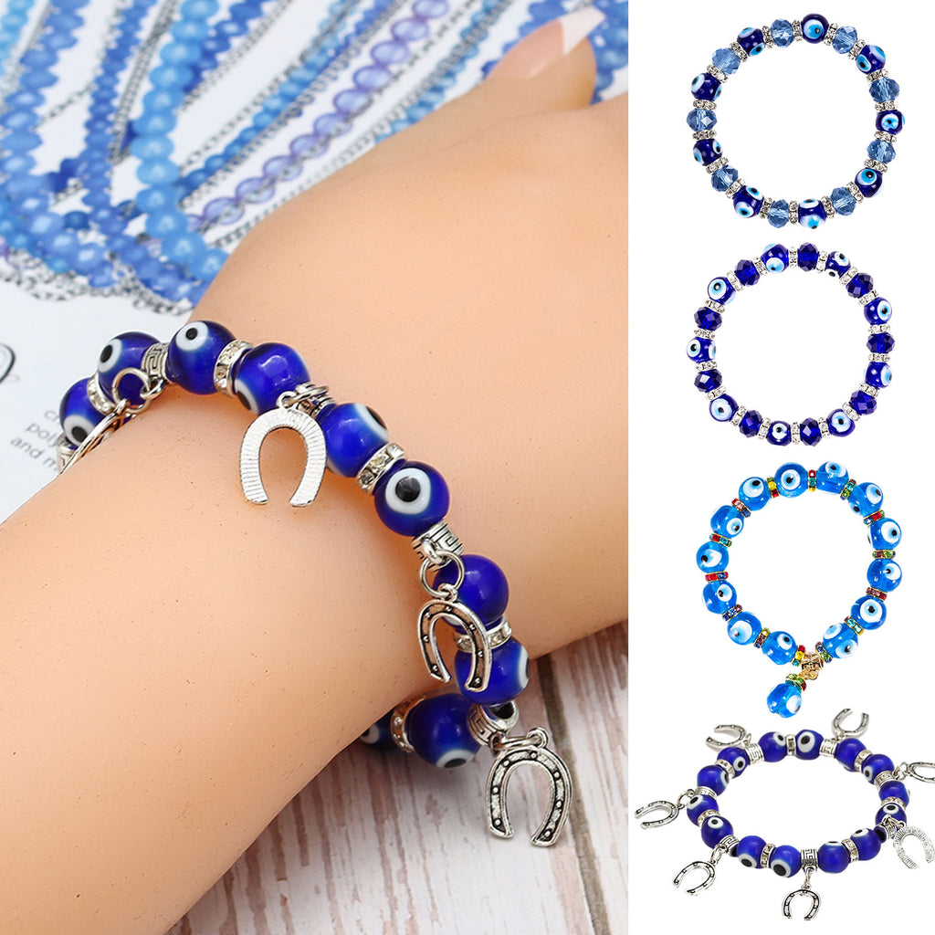 Shiny Jewellery Evil Eye Bracelet Blue Crystal Bracelet Glass Gemstone Amulet Eyes Beads