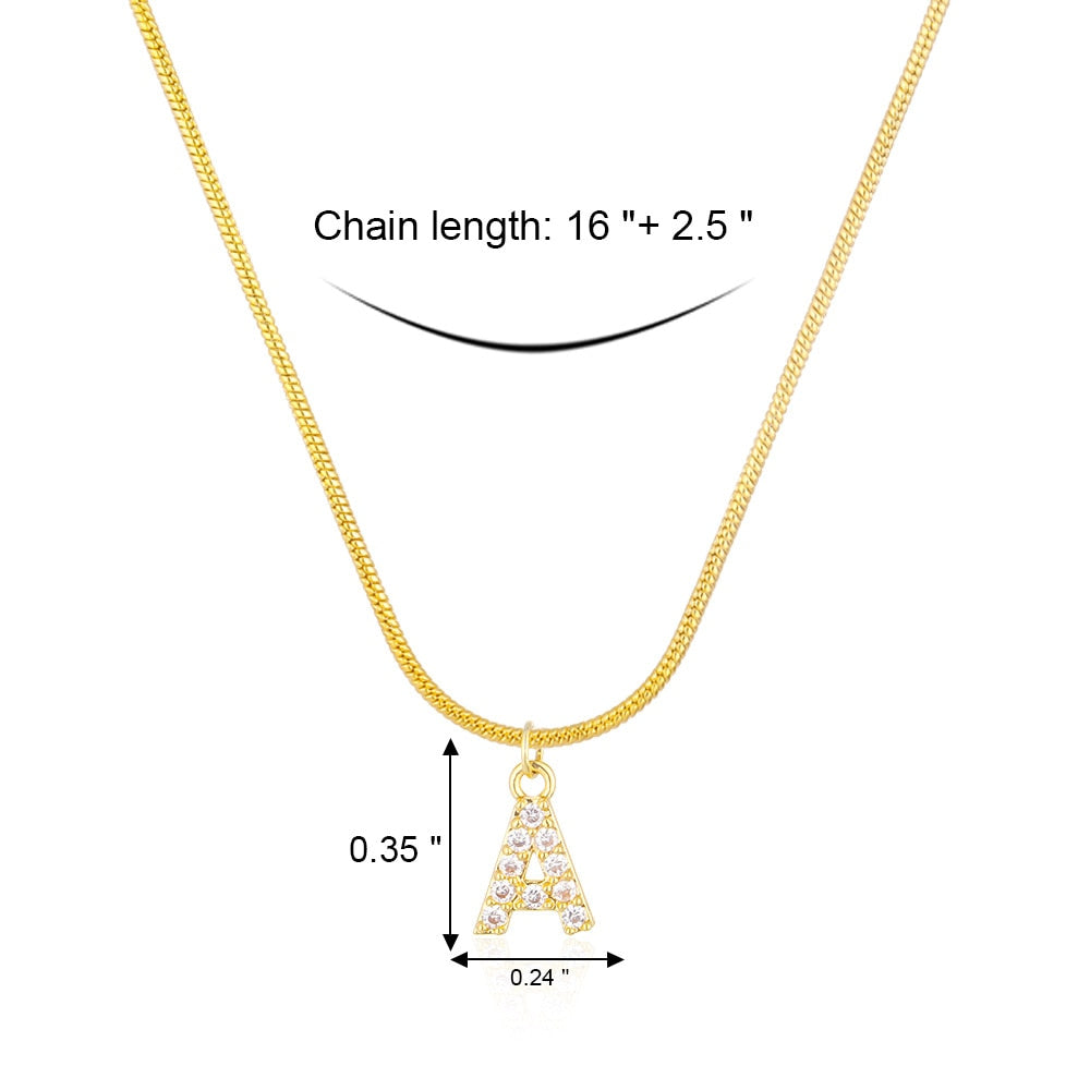 Shiny Jewellery Inlaid crystal Letter Initial Necklace For Women Choker Chain