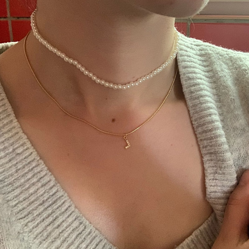 Shiny Jewellery Inlaid crystal Letter Initial Necklace For Women Choker Chain