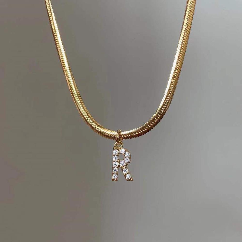 Shiny Jewellery Inlaid crystal Letter Initial Necklace For Women Choker Chain